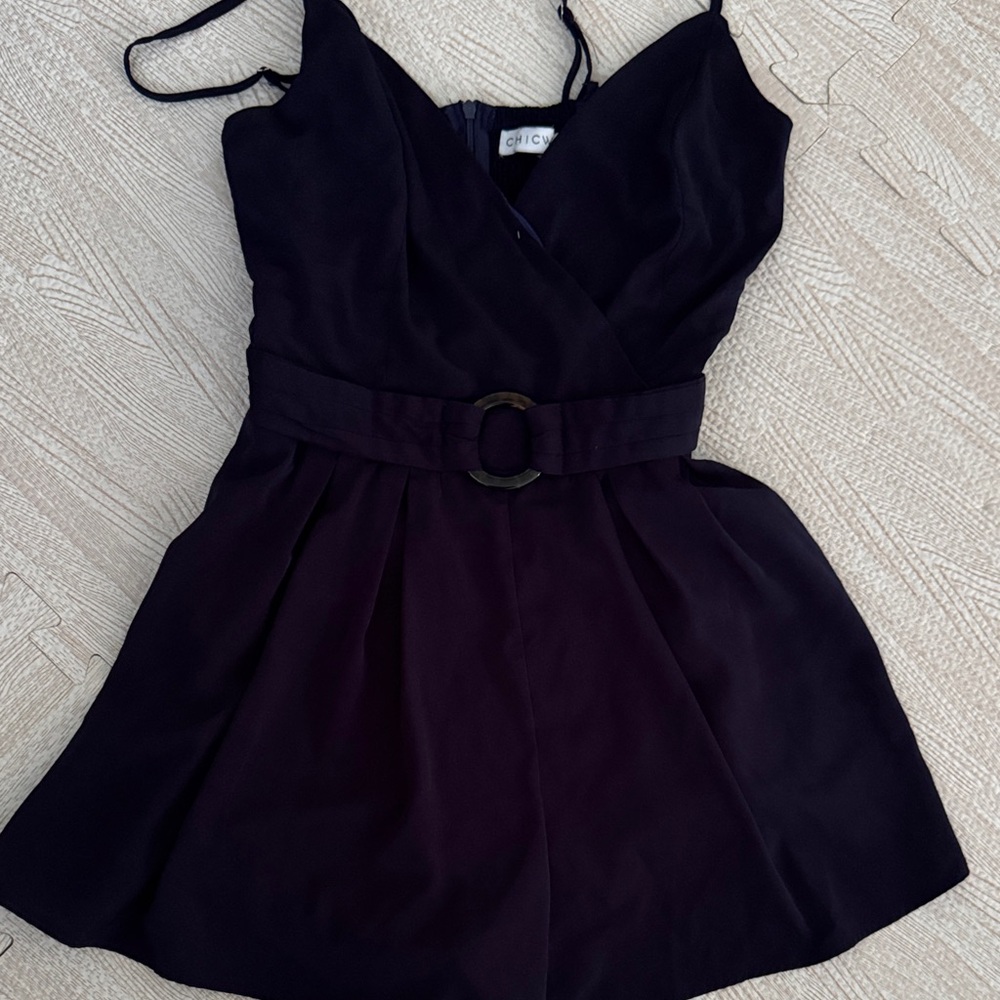 Chicwish Navy Blue Sleeveless Belted Romper